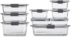 Rubbermaid Brilliance Glass Food Storage Containers, Assorted Sizes, Set of 9, BPA-Free, Leak-Proof, Clear