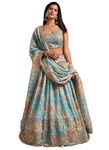 Zeel Clothing Women's Organza Floral White Semi-Stitched Lehenga Choli (7619-SkyBlue-Wedding-Floral-Lehenga-New, Sky Blue)