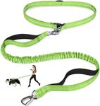 Hands Free Dog Leash, Adjustable Waist Leash for Dog Walking, Dual Handle Bungee Dog Leash 4.2-6.7 Feet Long with Reflective Stitches for Walking Hiking Running, Fits 34-61 Inch Waist, Green