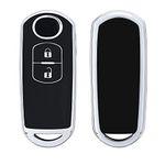 kwmobile Key Cover Compatible with Mazda 2 Button Car Key Keyless Go - Car Key Fob Case Protector - Black/Silver