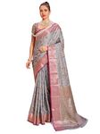 Swornof Women's Cotton Saree With Unstitched Blouse Piece (Promish Leaves_Grey)