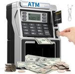 ATM Piggy Bank for Kids Rechargeable, Power-Off Memory for Real Money Safe with Debit Card, Coin Recognition,Bill Feeder,Balance Calculator, Kids ATM Machine for Boys Girls