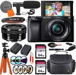 Sony Alpha a6100 Mirrorless Digital Camera with 16-50mm Lens & Pro Accessory Bundle incl. 2X 64GB Transcend Memory Card, Gadget Bag, UV-CPL-FLD Filters and Macro Kits and More