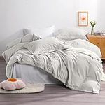 NTBAY 3 Pieces 100% Brushed Microfiber Light Grey Double Duvet Cover Set, Super Soft Bedding Set, Solid Color Zippered Comforter Cover with Ties and 2 Oxford Pillowcases (Double, Light Grey)