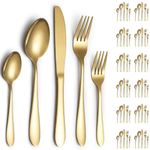 Cutlery Set 60 Pieces Service for 12, ReaNea Gold Flatware Set, Titanium Plating Cutlery Set Include Dinner Knives, Dinner Spoons, Dinner Forks, Teaspoons, Dessert Forks, Dishwasher Safe