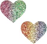 Neva Nude Super Sparkle Rock Kandi Glitter I Heart U Nipztix Pasties Nipple Covers for Festivals, Raves, Parties, Lingerie and More, Medical Grade Adhesive, Waterproof and Sweatproof, Made in USA