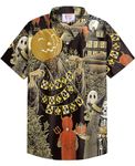 Arvilhill Men's Halloween Shirt Castle Button Up Shirt Holiday Party Witch Skull Short Sleeve Shirt XXL