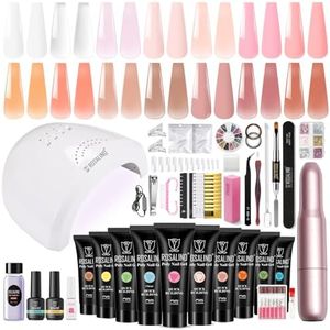 Poly Nail Gel Starter Kit -14 Colors + 75 Nails Art Accessories Kits, ROSALIND Nue Clear Poly Extension Gel with Big UV Light 48W and Electric Nail Drill Starter Kit with Everything