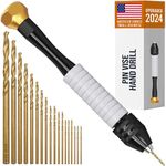 Craft911 Pin Vise Hand Drill for Jewelry Making - Manual Craft Drill Sharp HSS Micro Mini Twist Drill Bits Set, Small Hand Drill for Resin, Rotary Tools for Wood, Jewelry, Plastic, Miniature - Golden