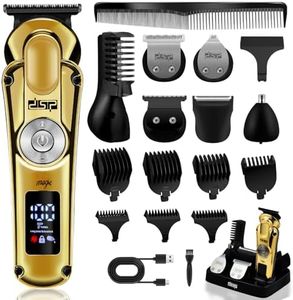 DSP Men's Grooming Kit, Beard Trimmer for Men, Nose Trimmer, Body Trimmer, Foil Shaver, T-Blade, Mustache, Cordless Hair Trimmer, IPX6 Waterproof,2 Speeds Adjustable, Gift for Men (Gold)