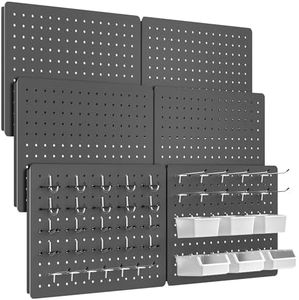 PHX Grove Peg Board for Tools, 6 Pack Metal Pegboard Wall Organizer with Hooks,16"×12" Gray Pegboard Panels for Walls Home, Garage Tool Storage, Kitchen, Office Organization, Craft Room