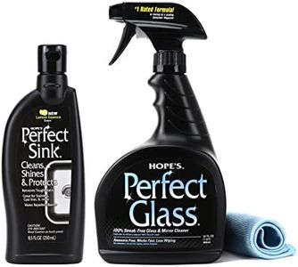 HOPE'S Perfect Sink Cleaner and Polish, 8.5 Fl Oz, and Perfect Glass Cleaner Spray with Microfiber Cloth, 32 Fl Oz, Bundle