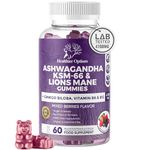Healthier Options Ashwagandha KSM-66 and Lions Mane Gummies 4700mg | Enhanced with Ginkgo Biloba, B6, B12 & Magnesium | for Body, Mind & Cognitive Health | High Strength | 3-in-1