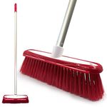 Colour-Coded Soft Broom Indoor Sweeping Broom with Stainless Steel Broom Handle and Built-In Scraper, Sweeping Brush Indoor Broom with Long Handle for Domestic and Commercial Use (Red)