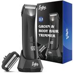 INVJOY Pubic Hair Trimmer for Men Electric Body Hair Clipper, Groin & Body Hair Shaver with Charging Dock for Balls, Waterproof Ultimate Male Hygiene Razor