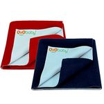 OYO BABY Waterproof Baby Bed Protector Dry Sheets for New Born Babies | Reusable Mats | Cot & Bassinet Gift Pack (Gift Pack of 2, (70cm X 50cm), Dark Blue + Red)