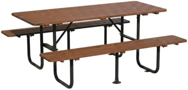 BosomHug Picnic Table 6 Person 72 Inch Dining Set with Benches, Wooden Surface and Metal Frame, Waterproof All Weather Garden Pat