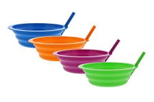 Arrow Sip-A-Bowl 4-Pack Set, Built-in Straw - 22-Ounce Reusable Bowls Stop Liquid Spills: Cereal Milk, Ice Cream - Makes Breakfast/Snack Time Easy - Dishwasher Safe - Blue, Pink, Green, and Orange