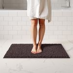 Extra Large Non Slip Soft Microfiber Bathroom Rug - Plush, Absorbent and Machine Washable - Quick Dry Chenille Bath Mat for Shower, Bedroom, or Entryway (Brown, 34x21)