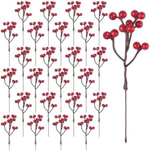 YiYa 36Pcs Décoration De Baies Rouges Baies De Houx De Noël Baies Rouges Artificielles pour Décorations De Noël Noël Guirlande Bricolage Artisanat Décoration d'hiver