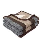 Alpaca Warehouse 100% Natural Alpaca and Sheep Wool Blanket King Size Thick Heavyweight Comfortably Warm - Great for Outdoor Use - Striped Design (Beige/Brown/Gray, King)