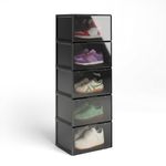 SHOEGR Safe Shoe Storage Organizer Pack of 5 | Heavy Duty Plastic Sneaker Storage Box | Magnetic Closure Crates | Large Size Fits up to UK14 | Black