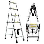 Telescoping Ladder 4+5 Step Lightweight Aluminium Stair Ladder Multi-purpose Ladder Compact Adjustable Step Anti-Slip Portable with EN131 and CE Standard for Cleaning Gutter Decorating Painting Walls