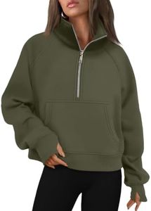 AUTOMET Womens Sweatshirts Half Zip Cropped Pullover Fleece Quarter Zipper Hoodies 2025 Fall Fashion Outfits Clothes ArmyGreen XX-Small