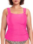 RELLECIGA Women's Hot Pink Bandeau Ruched Tankini Top Swimsuits Size Large