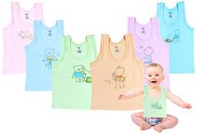 MOM CARE Cotton Newborn Baby Vest Sleeveless Sando Baniyan Pure Hosiery Cotton Printed for Boys and Girls from 3-6 Months (Pack of 6) Multi