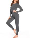 Ekouaer Women's Thermal Underwear Set Warm Functional Underwear Inner Fleece Thermal Underwear Winter Basic S-XXL, gray, XL