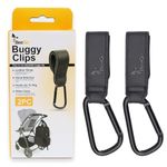 BeeGo® 2 Pcs Stroller Hooks - Pram Hook Clips - Heavy Duty Buggy Clips for Bags, Shopping Bags and Baby Travel Essentials - Non-Slip, Universal Pushchair Accessories - Carry 5kg per pram Clip, Black