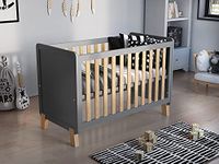 Love For Sleep Francis Wooden Baby Cot Bed 120x60cm with FREE Deluxe Aloe Vera Mattress (Grey & Pine)