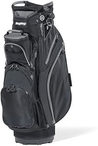 Bag Boy Chiller Golf Cart Bag, 14 Way Top with Full Length Individual Dividers, Dedicated Putter Well, Removable Cooler, 12 Pockets, Black/Charcoal/Silver