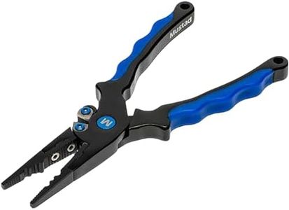 Mustad Aluminum Fishing Plier w/Sheath, Stainless Steel Jaws, Tungsten Carbide Cutter, Blue, 6.3"