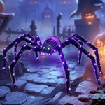 Halloween Decorations Outside Giant Spider - HOYECHI Outdoor Halloween Decor Lighted Spider 4.2FT, Light Up Spider with 90 LED Lights, Ground Stakes, for Front Yard Porch Gardens Lawns Party