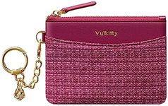 VULKITTY Slim Coin Purse with Keychain Minimalist Zipper Pouch Change Wallet RFID Blocking Credit Card Wallet for Women (Wine)