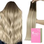 YoungSee Clip in Hair Extensions Ombre Blonde Clip in Hair Extensions Real Human Hair Balayage Dark Brown Mix Blonde Straight Hair Extensions Clip ins for Short 12Inch 7Pcs 80G