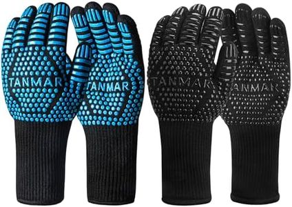 Tanmar BBQ Grill Gloves, 1472°F Extreme Heat Resistant Grilling Gloves Non-Slip Oven Mitts Potholder, Perfect for Barbecue, Cooking, Baking, 2Pairs (Blue+Black)(13" Length)
