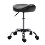 HOMCOM Saddle Stool, Height Adjustable Rolling Salon Chair with PU Leather for Massage, Spa, Clinic, Beauty and Tattoo, Black