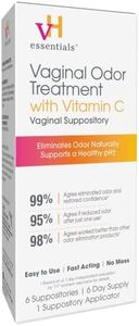 vH essentials Vaginal Odor Treatment with Vitamin C, Boric Acid Suppositories Alternative, Supports Balanced pH, Eliminates Naturally, Suppositories, 6 w/Applicator, White