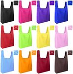 Bouiexye 12 Pack Reusable Grocery Bag Foldable Washable Shopping Bags with Storage Pouch Grocery Tote Bags for Shopping, Groceries, Travel (Random Color)