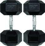 Body Maxx Hex Fixed Dumbbells 30 kg Pair, Rubber Dumbbell Set 30kg, Black Rubber Coated Dumbbells with Steel Grip Home Gym Fitness