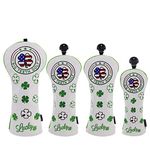 4PCS Golf Headcovers Set 460CC Driver Fairway Wood Hybrid Headcover Sythtic PU Leather Vintage Style Golf Wood Head Cover Set for Taylormade Callaway Titleist Ping Cobra (4PCS-Lucky Clover)