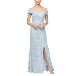 Alex Evenings Women's Off The Shoulder Fit and Flare Dress-Lace and Sequined Elegance for Mother of The Bride Or Groom, Hydrangea Corded, 6