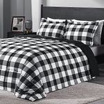 downluxe Lightweight Plaid Comforter Set (Queen) with 2 Pillow Shams - 3-Piece Set - Black/White Plaid - Down Alternative Reversible Comforter