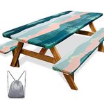 ICOSY Picnic Table Cover with Bench Covers 30 x 72 inch, Fitted Rectangle Tablecloth Windproof Camping Essentials Tablecloth for 6 Foot Tables, Camping Gifts Accessories for RV Campers