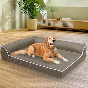 PaWz Orthopedic Dog Bed, Dog Cat Memory Foam Anxiety Pet Sofa Bed for Medium Large Dogs, L-Shape Cool Mattress Cushion Neck Support Egg Foam Couch Bed, Pet Crate Bed with Waterproof Lining, XXL,Coffee