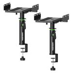 Vondynote Set of 2 Dual Side Clamping Studio Monitor Stands Short Desktop Clamp Speaker Stands Height Adjustable Extendable Top Plate Mounted by Screws