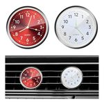 Dickno 2 PCS Stick on Dashboard Car Clock, Mini Tiny Analog Quartz Luminous Air Vent Clocks, Self Adhesive Automotive Vent Clocks Watch, Vehicle Clock for Dashboard Decoration (Red+White)